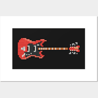 Pixel Red 8-String Bass Guitar Posters and Art